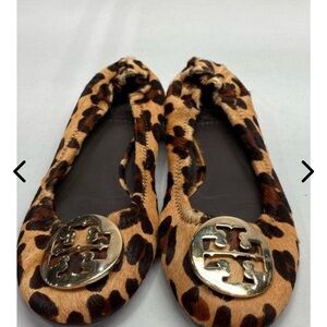 Tory Burch Brown Animal Print Suede Women's Ballet Flat Flats